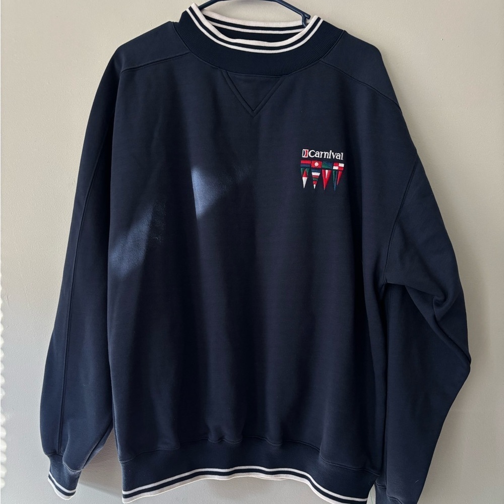 Vintage Men Carnival Navy Blue White Preppy Streetwear Crewneck - Large Extra L